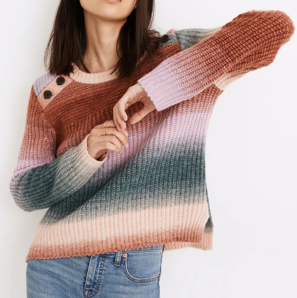 Madewell Space Dyed Button Shoulder Alpaca blend pullover sweater